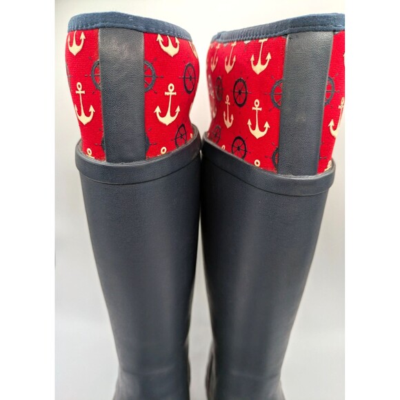 The Original Muck Boot Company Tall Chore Rain Boots Size 7 Navy Red Nautical - Picture 6 of 12